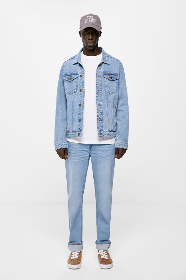 Springfield Blouson en jean basique délavé moyen clair bleu
