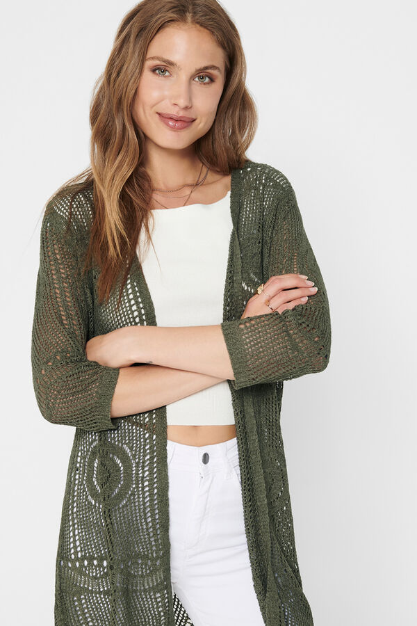JDY Openwork knit cardigan green
