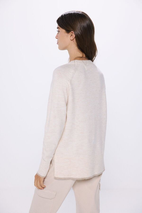 Springfield Contrasting round neck sweater ecru