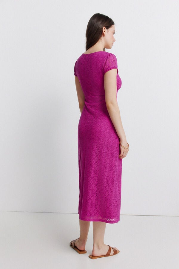 Springfield Crochet midi dress with buttons green