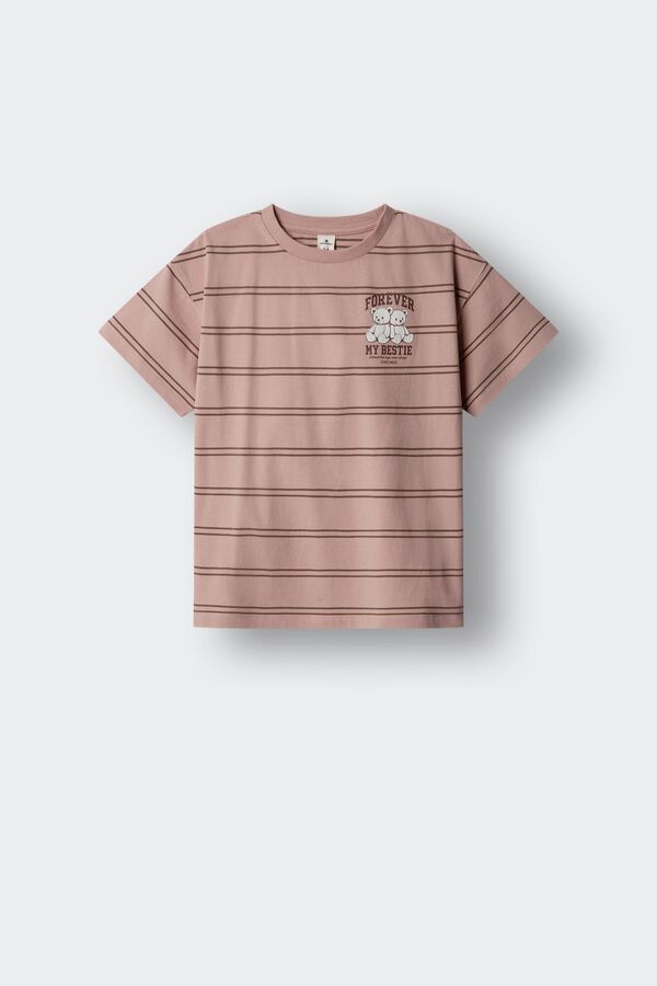 Springfield Kids Striped short sleeve T-shirt for girls with bears pink