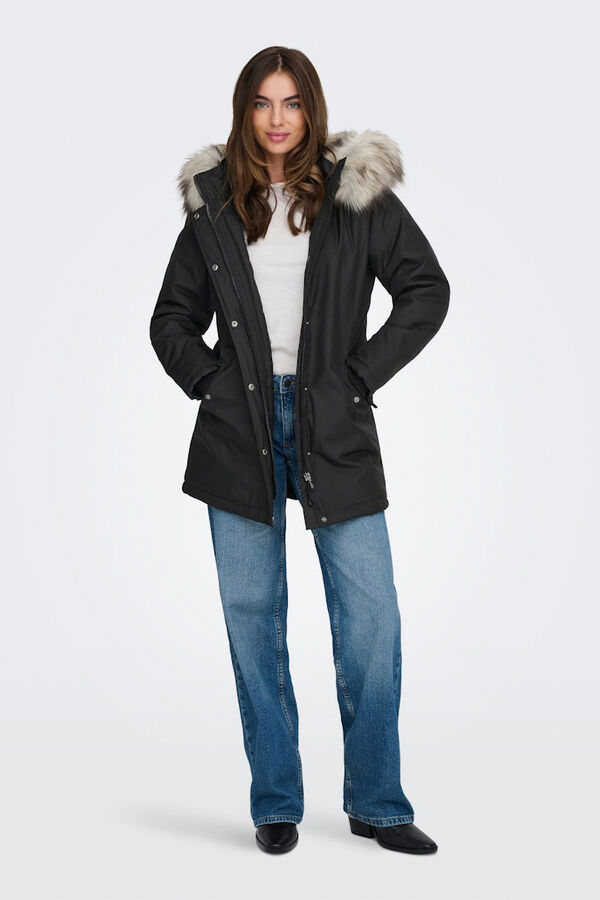 Only Parka com capuz e pele preto