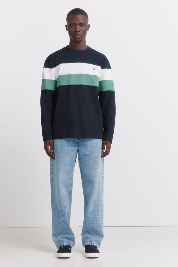 Springfield long sleeve piqu&eacute; T-shirt with cuts blue