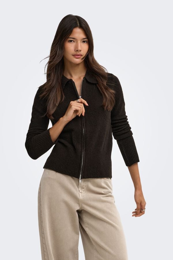Only Zip fastening cardigan nude