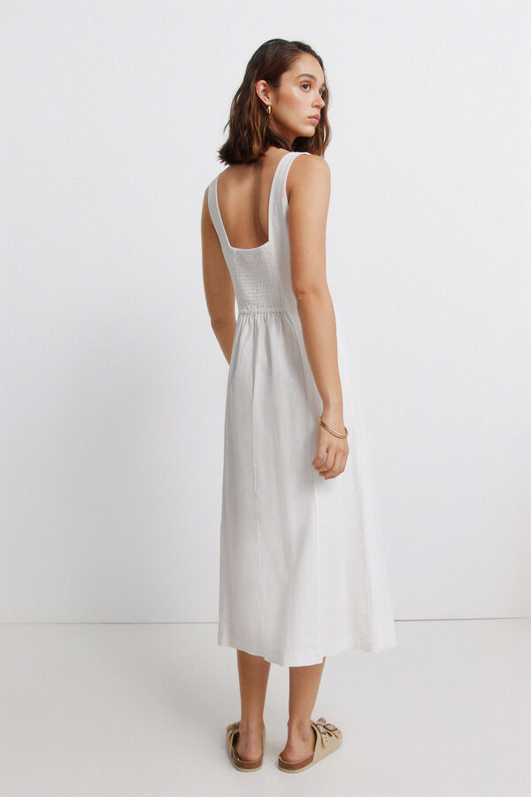 Springfield Vestido em linho com decote quadrado branco