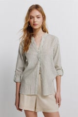 Springfield Linen-look mandarin collar shirt printed