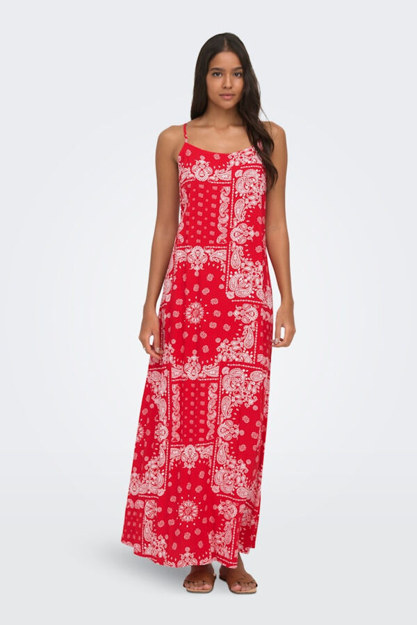 Only Vestido comprido em viscose vermelho