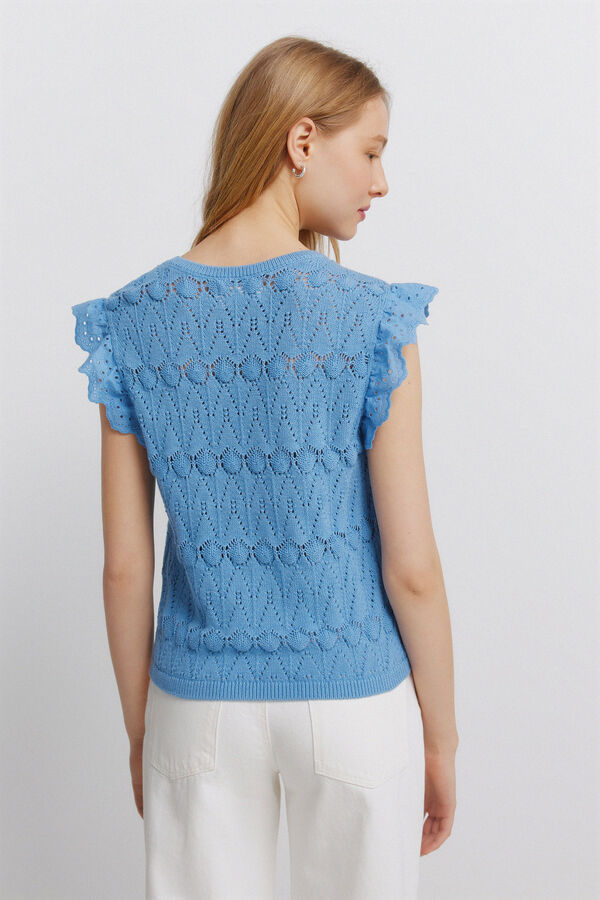 Springfield Pointelle ruffle top blue