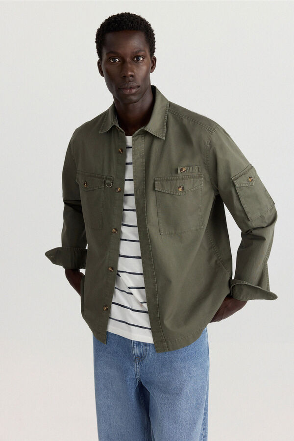 Springfield Washed pocket overshirt blue