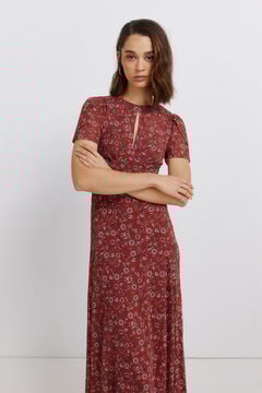 Springfield Printed midi choker-neck dress