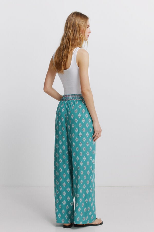 Springfield Printed rustic drawstring trousers beige