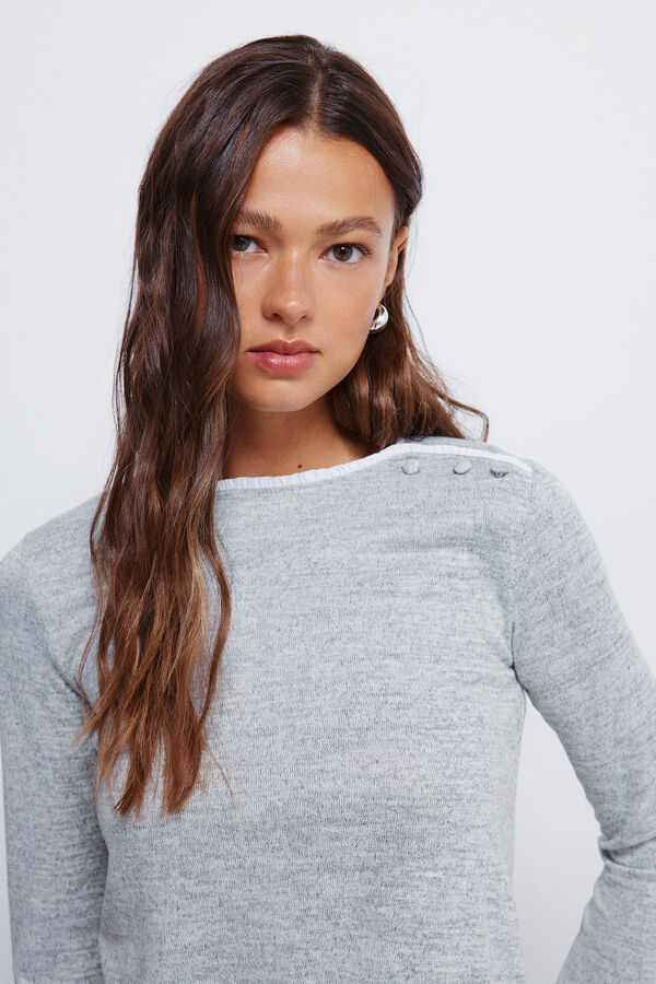 Springfield Buttons down shoulder- neck T-shirt  grey