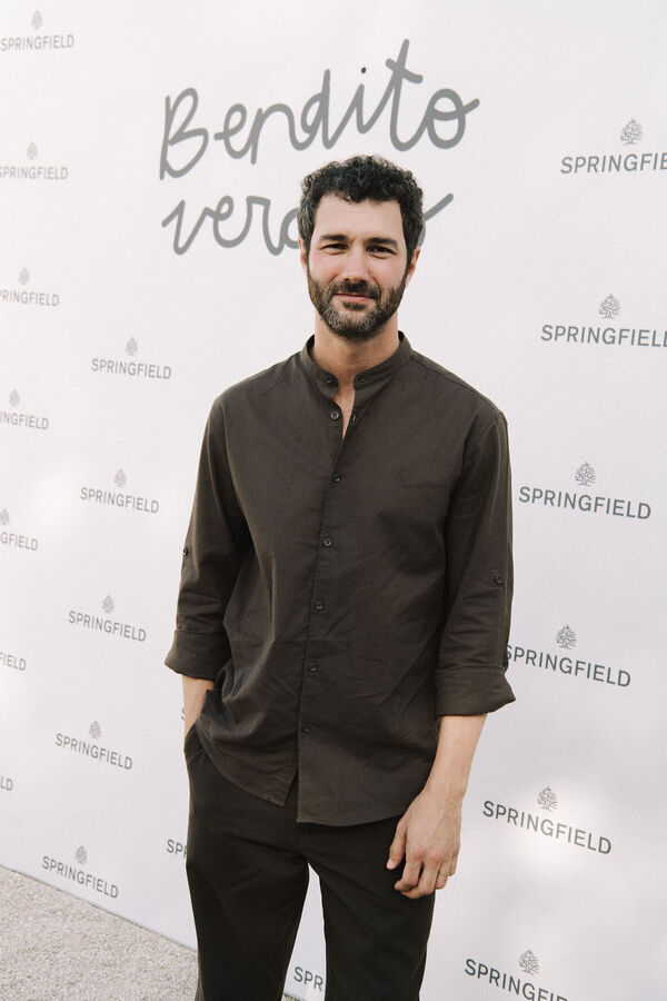 Springfield Linen mandarin collar shirt nude