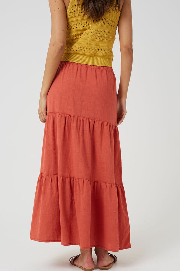 Brave Soul Long tie-waist skirt red