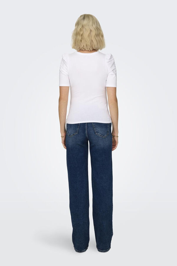 Only Top de cuello redondo y manga 2/4 abullonada blanco