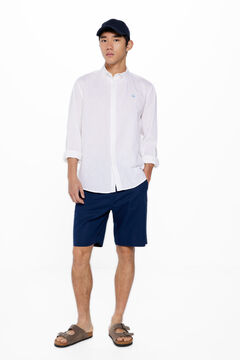 Springfield Comfort slim fit linen Bermuda shorts blue
