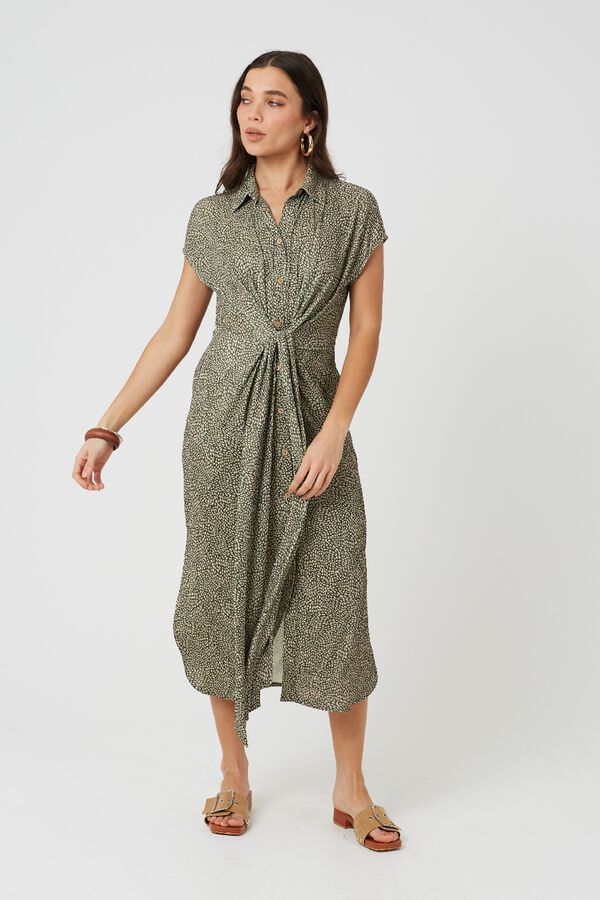 Brave Soul Vestido camisero estampado kaki