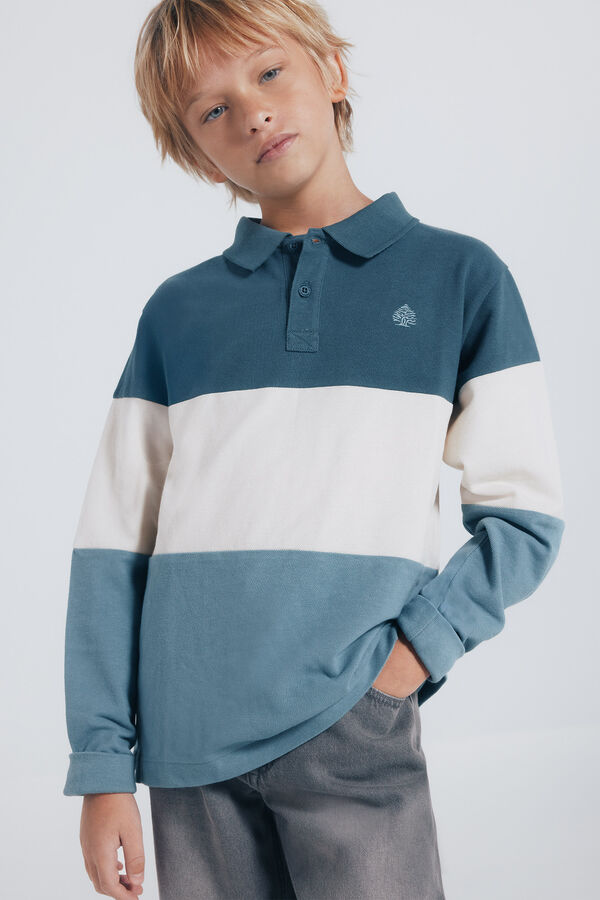 Springfield Kids Polo manga larga color block niño azul