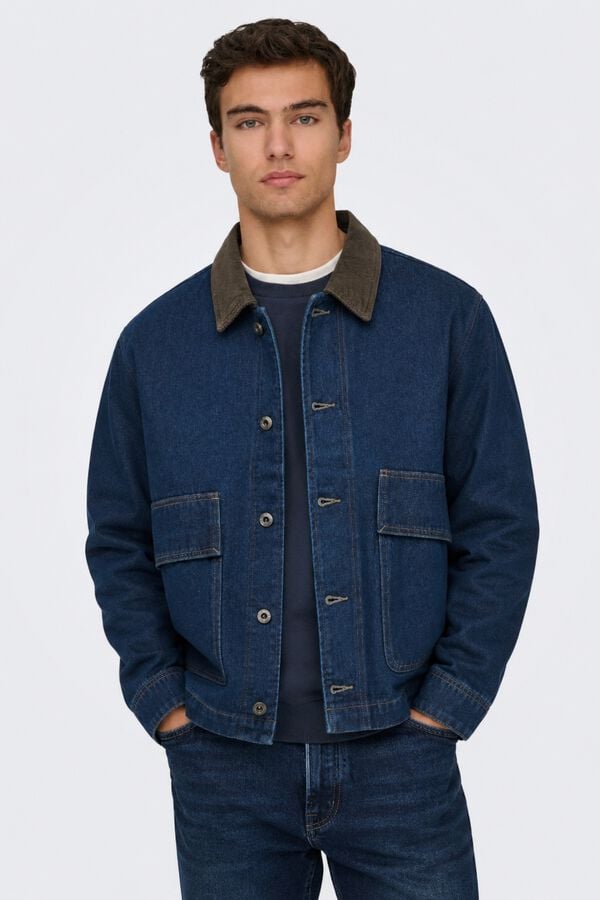Only & Sons Contrast collar denim jacket blue