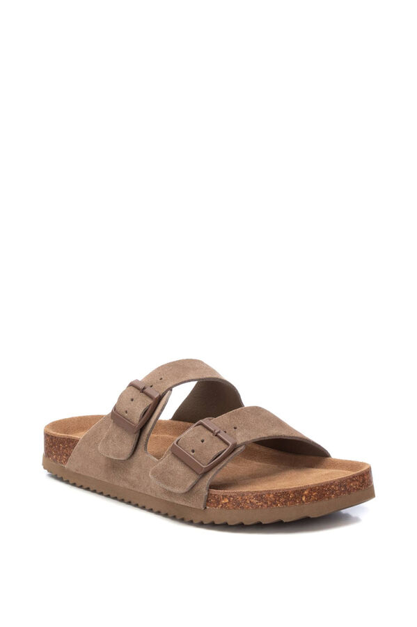 XTI Split leather buckle sandal nude