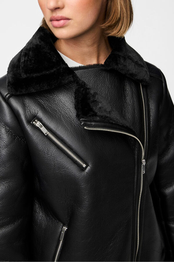 Pieces Chaqueta aviador polipiel borrego negro