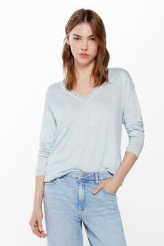 Springfield Cut jersey-knit T-shirt with lace neckline royal blue