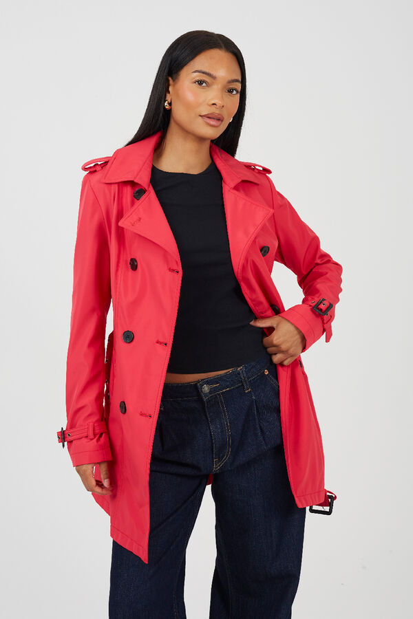 Brave Soul Gabardina con cintur&oacute;n y botones rojo