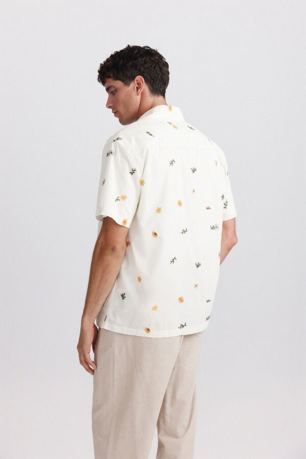 Springfield Embroidered floral short sleeve bowling shirt blue