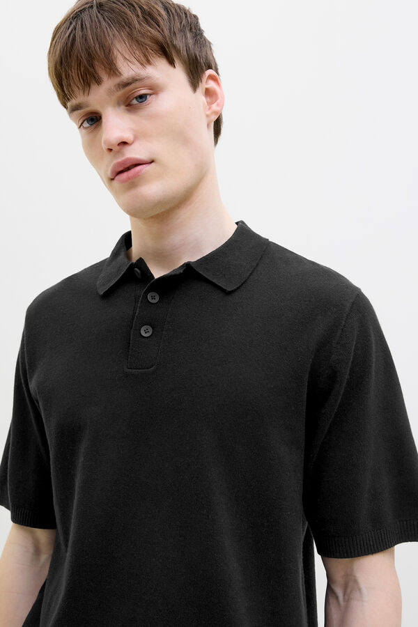 JJ REBEL Kurzarm-Strick-Poloshirt Schwarz