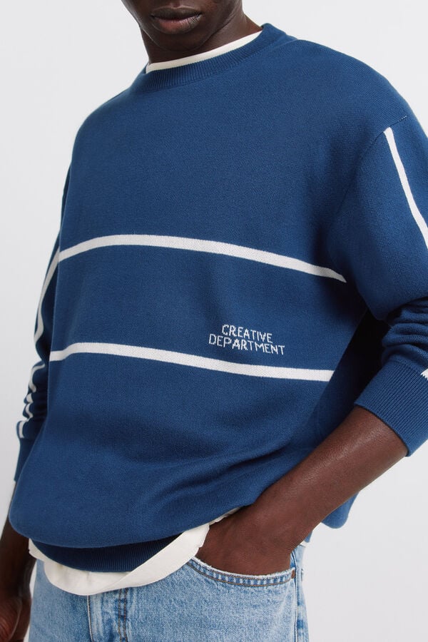 Springfield Jacquard text jumper blue
