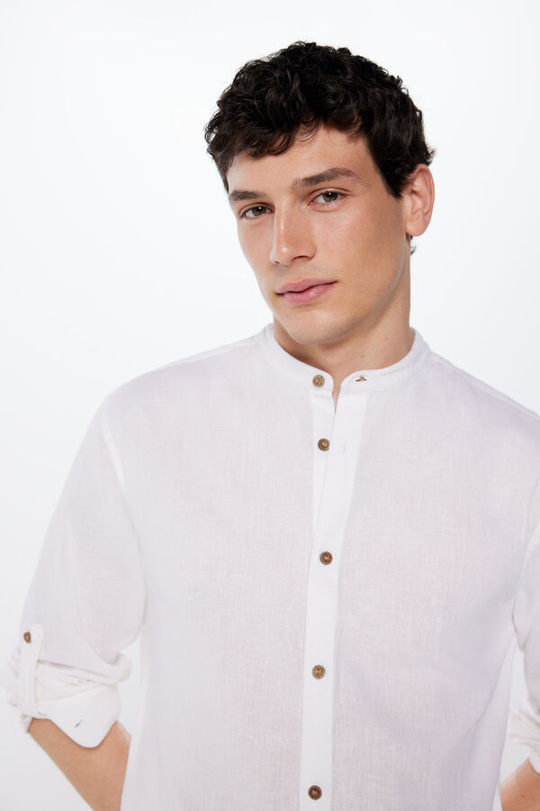 Springfield Linen shirt with Mandarin collar white