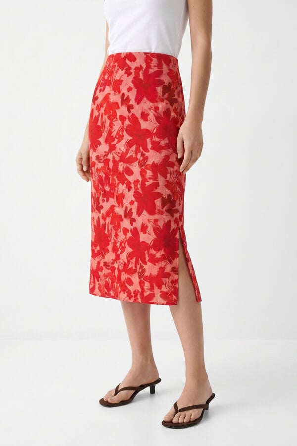 Pieces Printed midi skirt burgundy