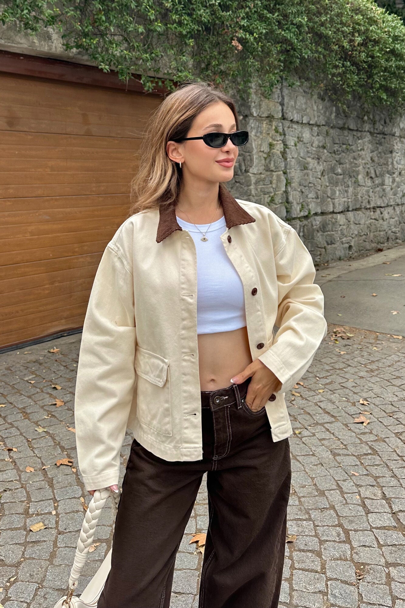 Trendyol Cazadora vaquera con cuello de pana