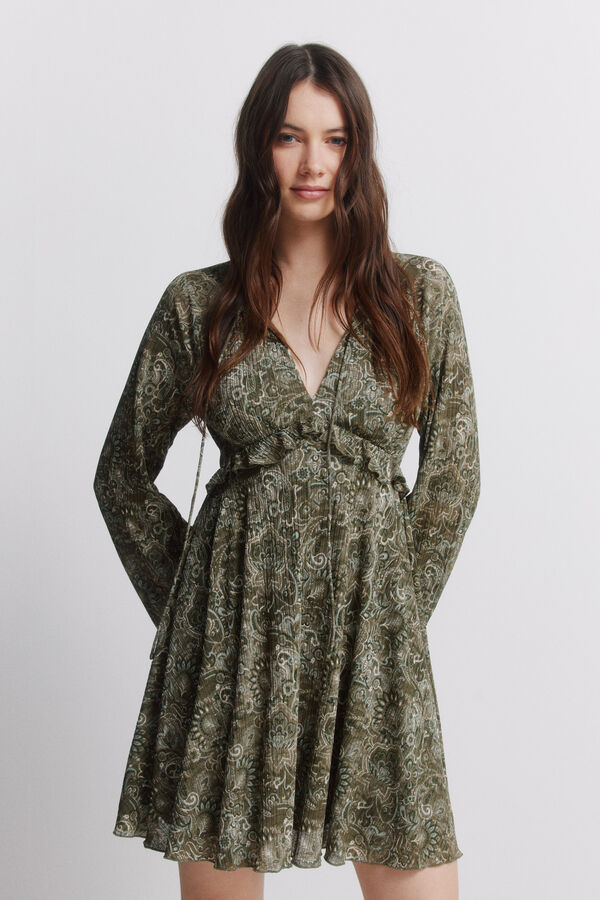 Springfield Green print short dress beige