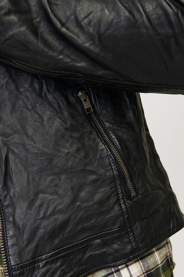 Jack & Jones Leather biker jacket black