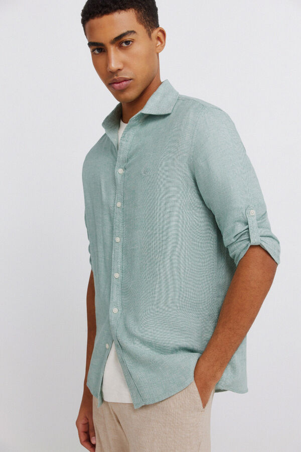 Springfield Linen viscose 3/4 sleeve shirt green
