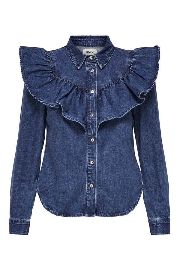 Only denim shirt with ruffle blue