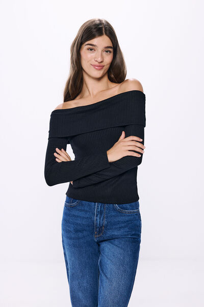 Springfield Off-the-shoulder ribbed t-shirt black