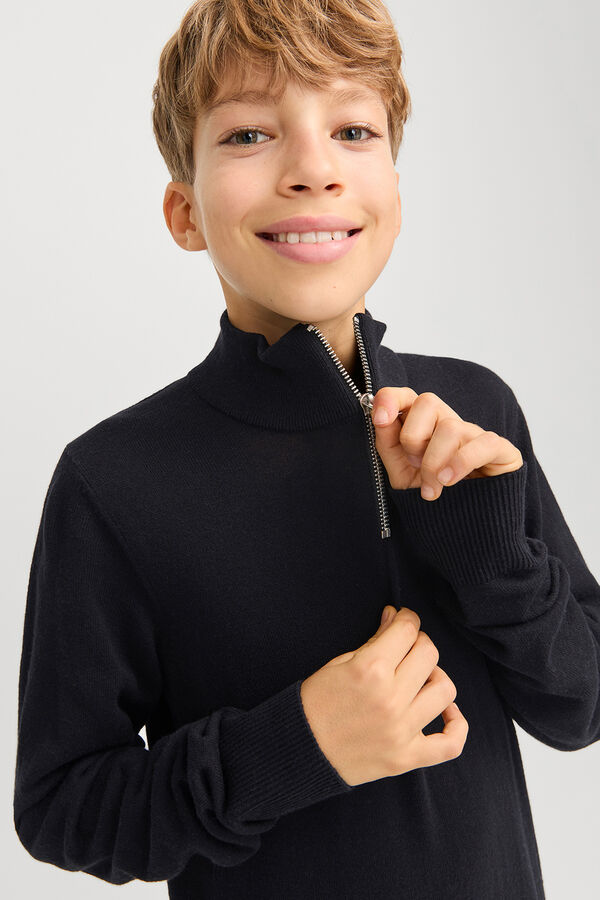 Jack & Jones Junior Jersey con cuello cremallera negro