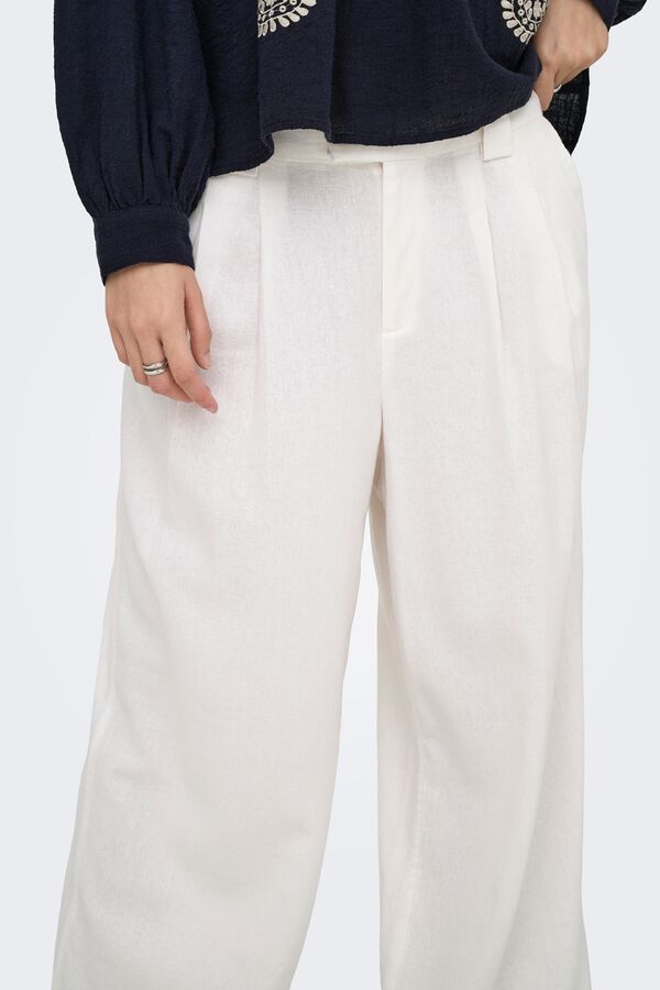 Only Pantal&oacute;n wide de lino blanco