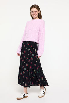 Pieces Falda midi de flores negro