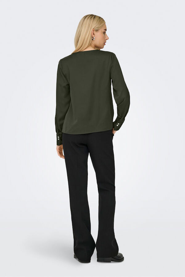 Only long sleeve satin-finish blouse beige