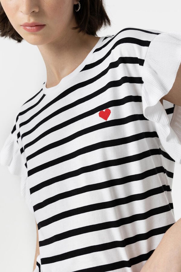 Springfield T-shirt Riscas com Coração Bordado branco