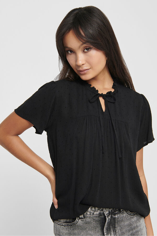 JDY Blusa manga corta plumeti negro