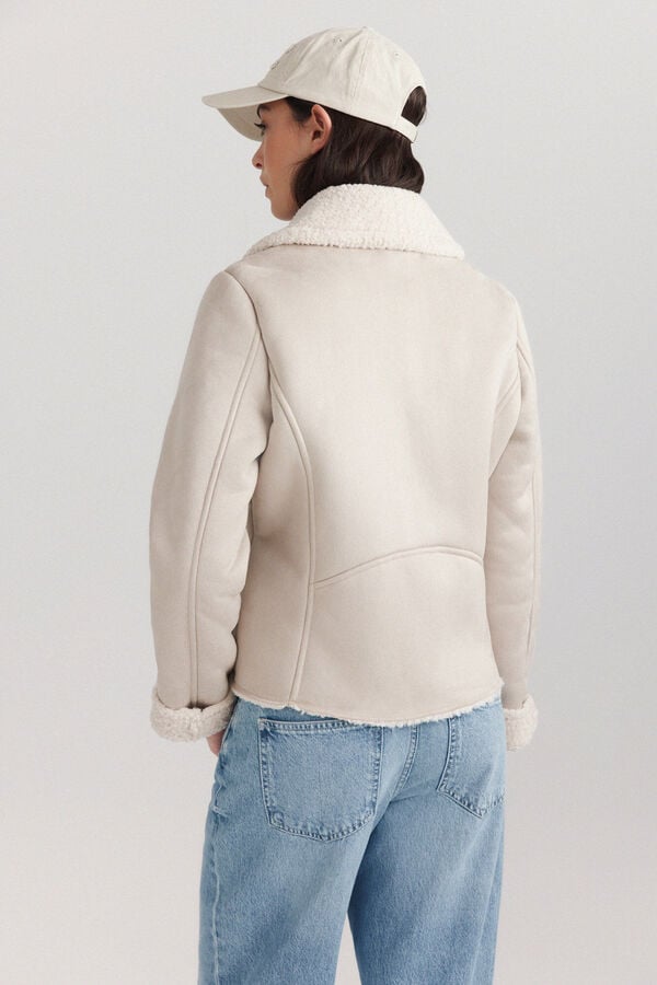 Springfield Short faux suede faux shearling coat brown