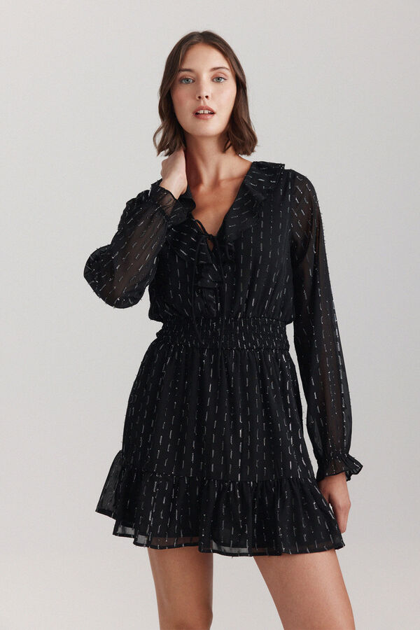 Springfield Short dress with glitter ruffles black