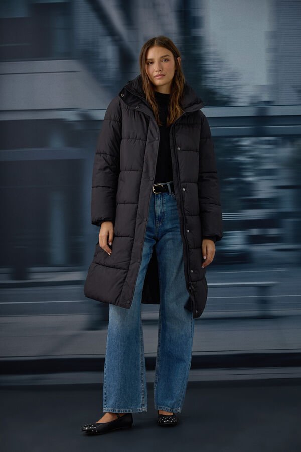 Springfield Veste longue matelass&eacute;e thermique &agrave; capuche noir