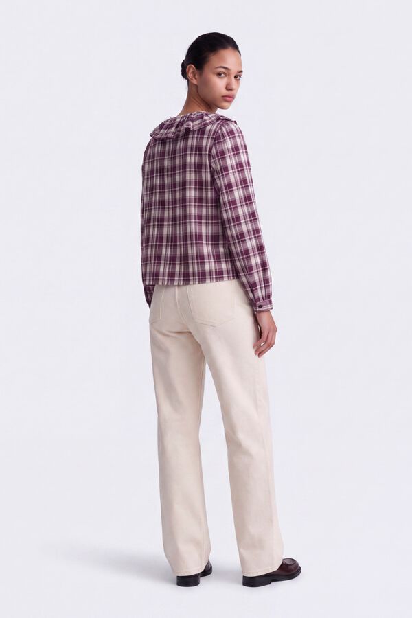 Only Plaid ruffle blouse brown