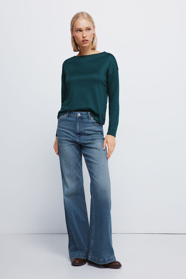 Springfield Studded boat neck T-shirt green