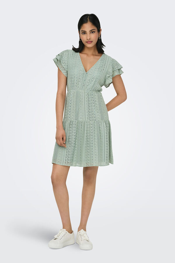 Only Short dress with openwork details green